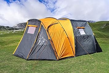 Trendkontor 4 Personen Marken Tunnelzelt Campingzelt Zelt teilbare Schlafkabine grau/orange
