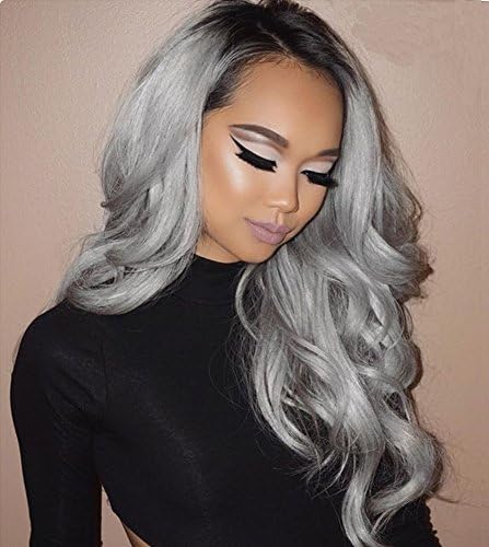 Ombre 1B/Grey Remy Virgin Body Wave Human Hair Wigs Brazilian Full Lace Wig &amp; Lace Front Wig for Black White Women Black Root Grey Ombre Full Lace Human Hair Wig (20 Inch, full lace wig)