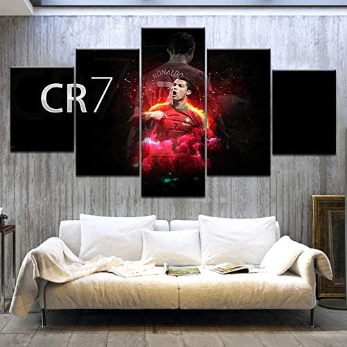 FUZI00 5 Pieces of Canvas Printed Wall Art Canvas Wall Art Modular Picture Frame Modern Decoration 5 Piece Sports CR7 Cristiano Ronaldo HD Print Boy Room Poster