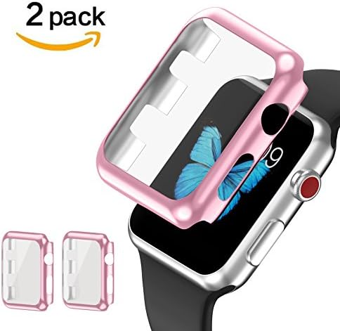 apple watch Series 3 case 42mm, POPANK [2PCS] HD Clear PC Plated Plating Bumper,iWatch Protective Frame Cover Case for Apple Watch Series 3, Series 2, Nike+, Sport, Edition -Rose Gold 42mm