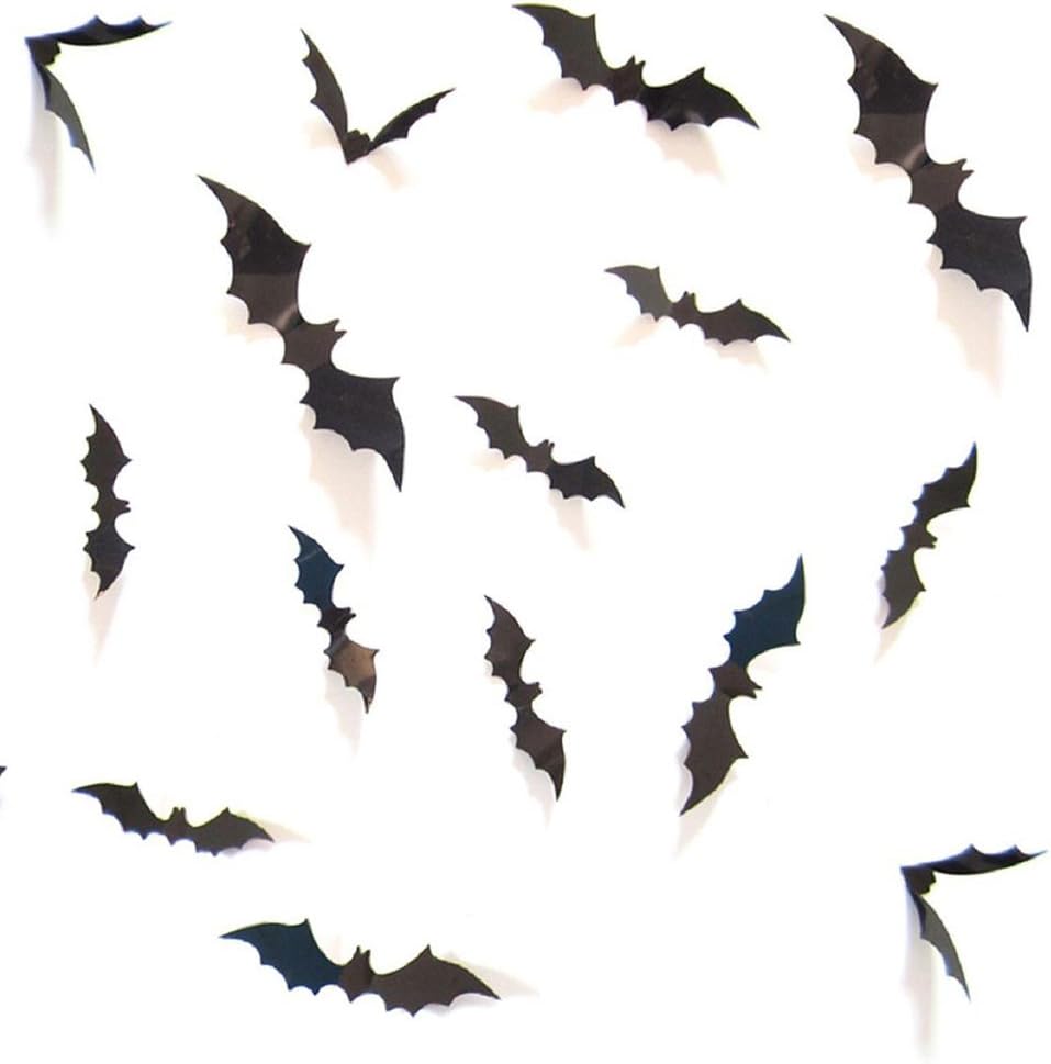 HOZZQ DIY Halloween Party Supplies PVC 3D Decorative Scary Bats Wall Decal Wall Sticker, Halloween Eve Decor Home Window Decoration Set, 28pcs, Black: Toys & Games