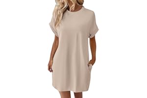 GENERIC Summer Dresses for Women 2024,Womens Solid Crewneck Short Sleeve T-Shirt Dress Loose Beach Vacation Mini Dress