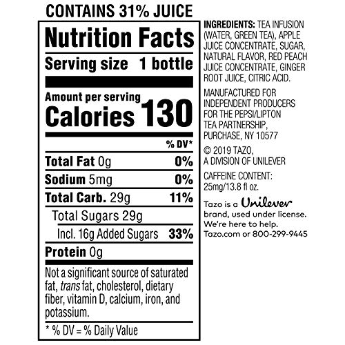 Tazo Iced Tea, Giant Peach, 13.8 Ounce Glass Bottles (Pack Of 8) on