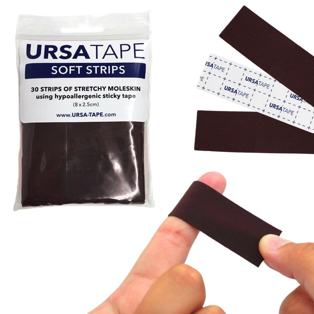 URSA Tape Soft Strips - Pack of 30 (Brown) | Stretchy Moleskin Fabric Tape | Heavy-Duty Blister Prevention Strips | No-Residue Bandages for Feet & Body | Adhesive Padding | 8 x 2.5 cm