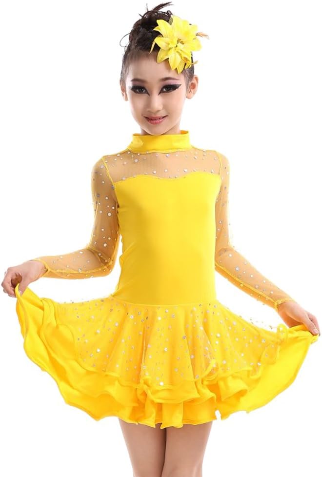 BOZEVON Kids Girls Sequined Latin Tango Ballroom Dance Dress Skirt Latin Costume