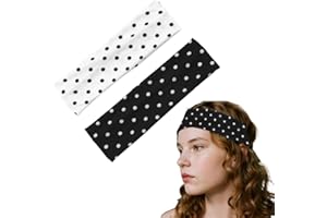 Polka Dot Stretchy Headband Set Black White Headbands for Women Girls Sports Running Sweatband Vintage Non-Slip Hair Bands fo