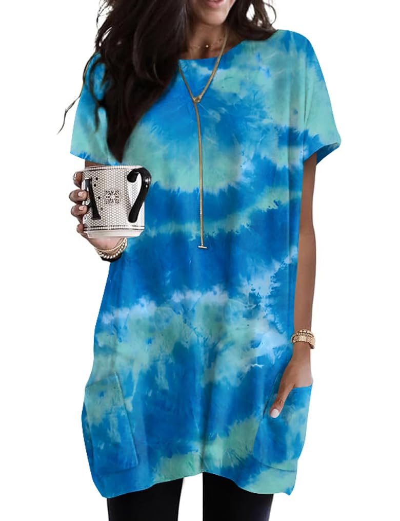 Women's Tops Short Sleeve Tunic Dress Shirts Cotton