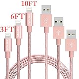 iphone Charger, GOOLEEN 3Pack Lightning Cable 3ft 6ft 10ft Nylon Braided Extra Long USB Charging Cord for iphone 6s/SE/6s plus/6plus/6/5s/5c/5,iPad 4/Air/Mini Compatible with iOS 9.(Rose Gold)