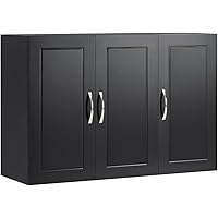 SoBuy 3-Door Black Bathroom Wall Cabinet - Medicine Cabinet with Adjustable Shelves Over Toilet Storage Cupboard Kitchen Cabi