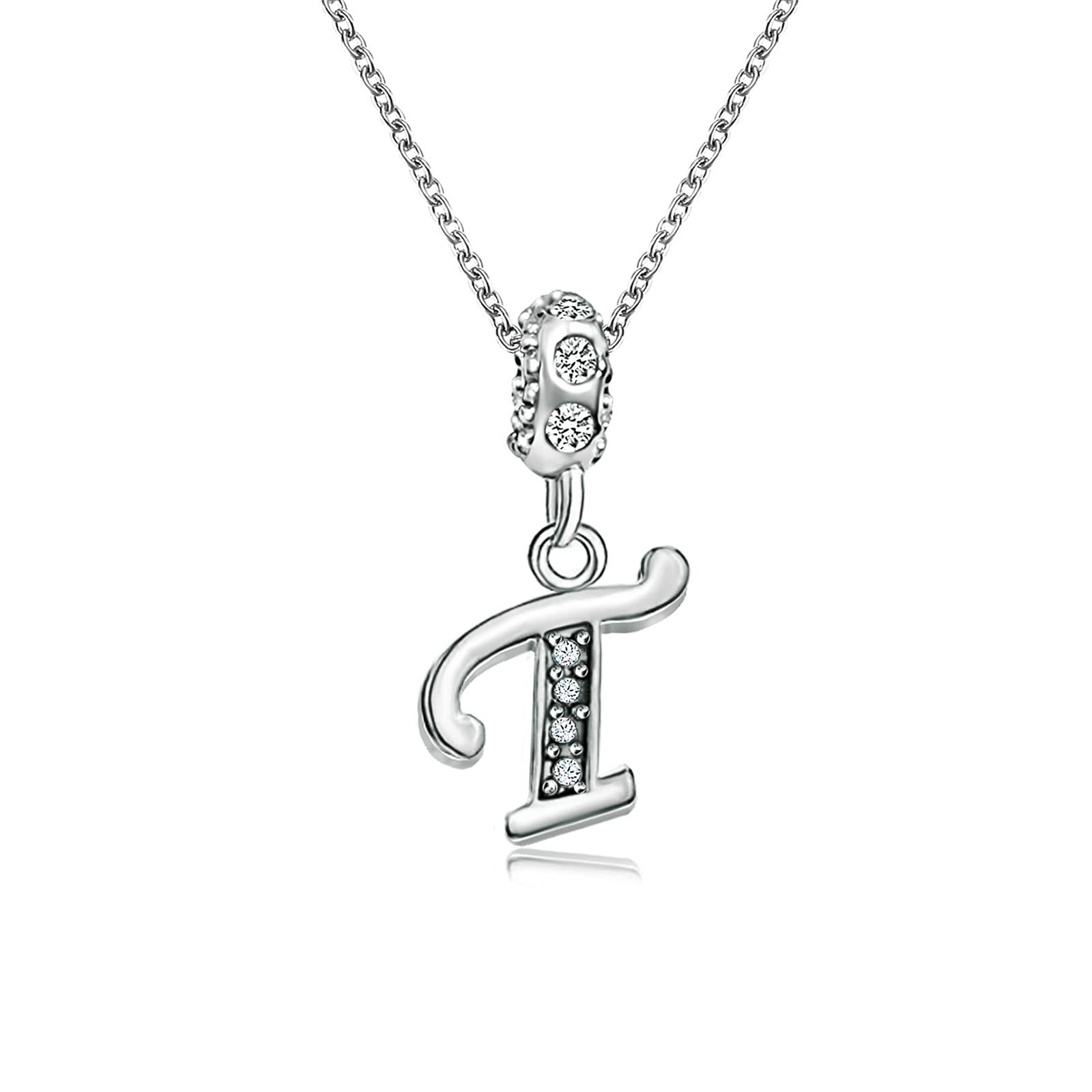 KunBead Jewelry 18 inch Letter T Initial Crystal Alphabet Name Charm Pendant Necklace Womens