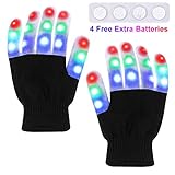 TOBEHIGHER Children LED Gloves - LED Finger Light Gloves, 3 Colors 6 Light Modes Colorful Up Finger Lights Gloves with 4 Extra Batteries, Flashing Christmas Halloween Party Toys (Kids Ages 5-12)