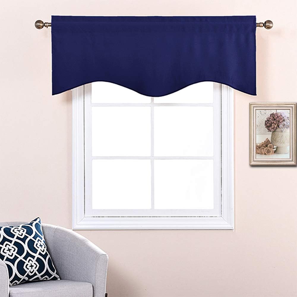 W52 X L18 Scalloped Valance Blackout Curtain Drapes For Dining Room Living Room Bathroom Cafe Window Nicetown Kitchen Window Valance Curtains Black Set Of 2 Window Treatments Draperies Curtains