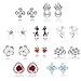 10 Pairs Silver Plated Post Cute Animal Fruit Stud Earrings Set Hypo Allergenic(Dog Swan Starfish flower)