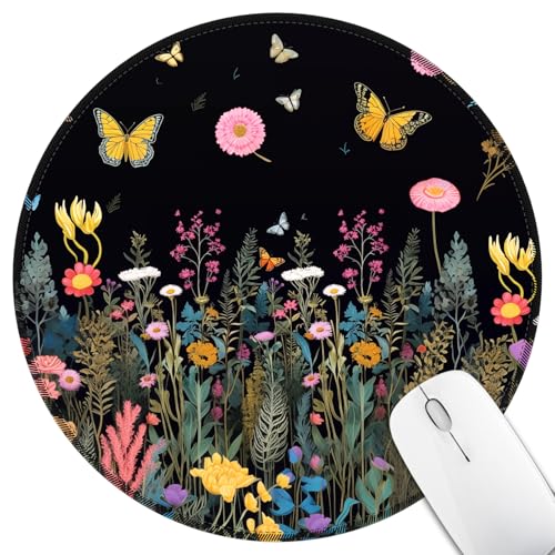 Hancynir Butterfly Floral Round Mouse Pad
