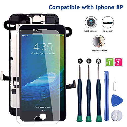 for iPhone 8 Plus Screen Replacement Black 5.5", LCD Display Touch Digitizer Assembly Replacement with Front Camera+ Earpiece Speaker+ Repair Tools Kit+ Screen Protector (iPhone 8 Plus Screen Black) - Thumbnail 7
