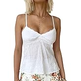 Women Y2k Babydoll Tank Tops Lace Trim V Neck Crop Cami Spaghetti Strap Peplum Top Summer Cute Aesthetic Flowy Shirts