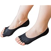 Angzhili 2 Pair Women Ladies Summer Peep Toe Socks Open Toe Socks Invisible Liner Fashion Breathable Open-Toed Liner Socks No Show with Nonslip Heel Grip(Black, 2 Pair)