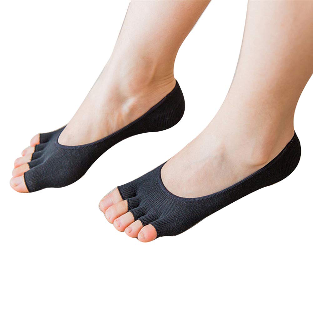 Photo 1 of Angzhili 2 Pair Women Ladies Summer Peep Toe Socks Open Toe Socks Invisible Liner Fashion Breathable Open-Toed Liner Socks No Show with Nonslip Heel Grip(Black, 2 Pair)
