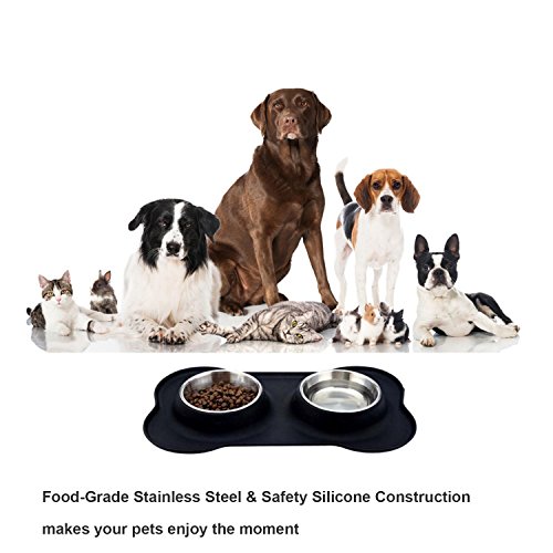 Vovoly Food Bowls for Dogs and Cats with 2 Pets Bowls Stainless Steel 24 oz and 1 Mat Silicone Black - Thumbnail 4