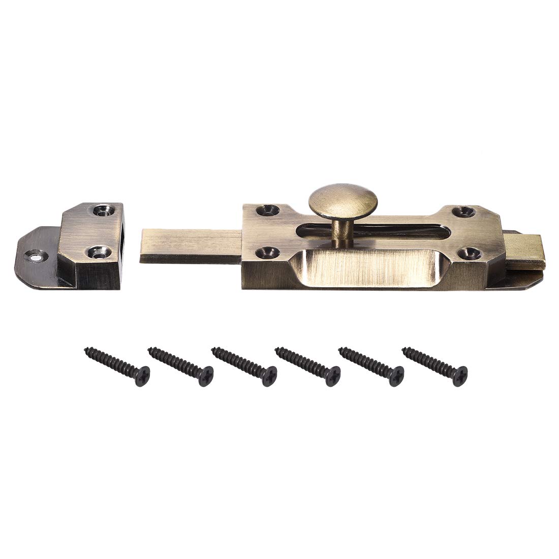 sourcing map Barrel Slide Door Bolt, 5-inch Antique Zinc Alloy Security Latch Lock (Bronze Tone)