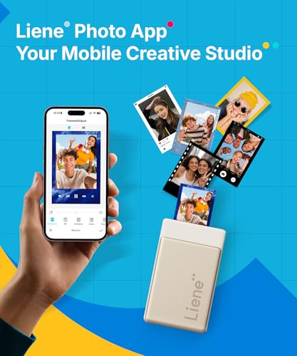 Liene Pearl N200 Pro Portable AI Photo Printer, Instant Mini Picture Printer for iPhone Smartphone, Thermal Dye Sublimation, Bluetooth Sticker Maker 50 Sheets 2x3 Adhesive Paper & 5 Cartridges, Gold