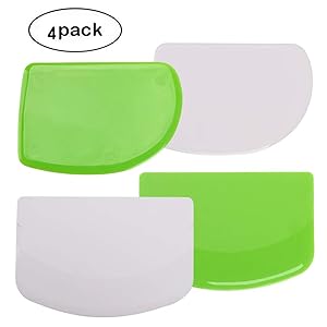 Dough & Bowl Scrapers Set of 4 - Plastic Dough Cutters - Multipurpose Kitchen Scrapers - Dough Scraper Plastics, Curved and Straight Edge Flexible Scrapers for Baking