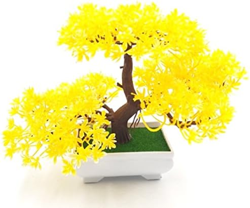 24x7eMall Bonsai Artificial Dwarf Tree with Pot and Grass with Realistic Detailing for Decor, 20 x 24cm/11 x 7cm (Yellow)