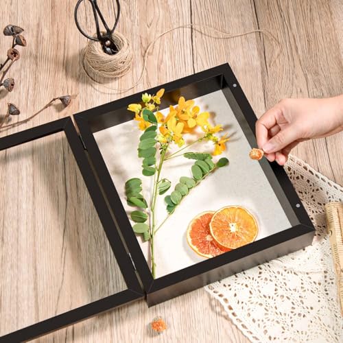 Shadow Box Picture Frame with Linen Board, 8x10 Memory Box Display Case for Flower Baby Pet Wedding Photo Craft Memorial Gift, Black