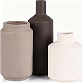 Neutral Ceramic Vase Set of 3 – Modern Decorative Vases, Small Flower Pottery Vase Sets, Boho Farmhouse Rustic Vases for Living Room, Kitchen, Bedroom, Bathroom, Shelf, Table