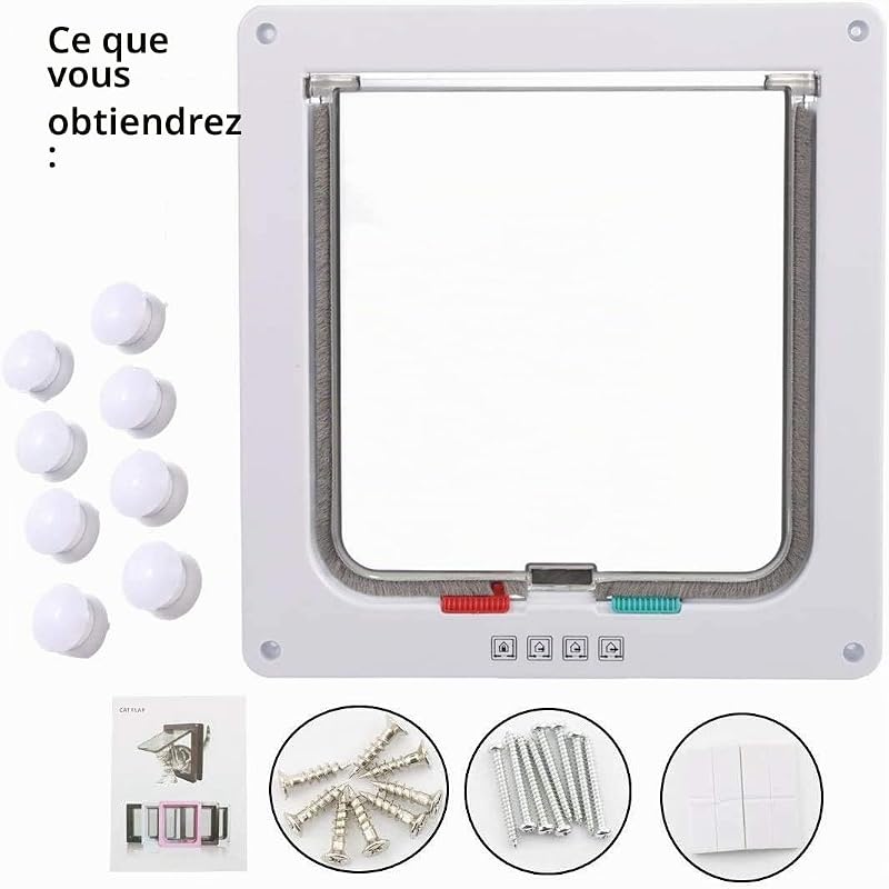 Chatière pour Chat avec magnétique à 4 Voies, Porte pour Animaux de Compagnie pour Chats et Petits Chiens, Porte pour Chat avec Tunnel (XL-20 x 22 x 5.5 cm, Blanc)