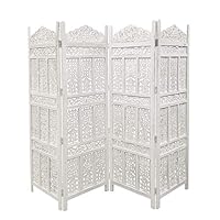 The Urban Port Antique 4 Panel Handcrafted Wooden Room Partitions, White