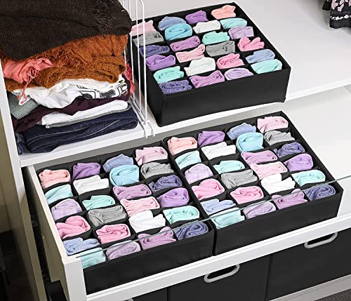 Paquete de 3 organizadores de cajones de ropa interior de calcetines,Organizador de almacenamiento con Divisores de Cajones Plegables de 72 celdas(3x24),Caja de almacenamiento de corbata (Negro)