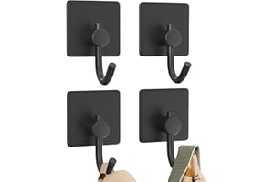 SUSSWIFF Self Adhesive Hooks,Heavy Duty Stick On Wall and Door Hooks for Hanging,Bathroom Towel Hooks and Kitchen Hallway Sticky Black Hooks,Coat Hooks Robe Hook Wall Mounted,Stainless Rustproof,4 Pack