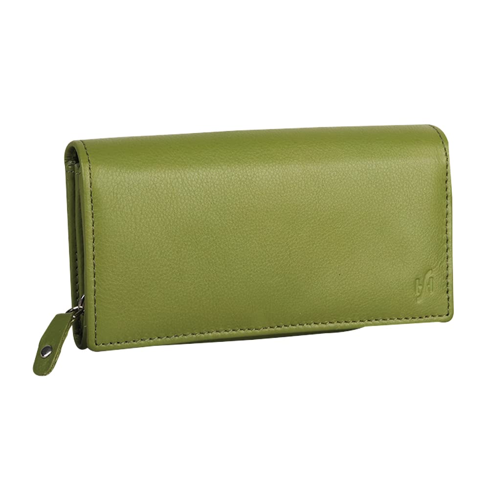 Ladies RFID Long Clutch Wallet, Soft Genuine Leather Flap Over Women Purse, Credit Cardholder, ID Money & Coin Organizer 5510 (Green) — image 1