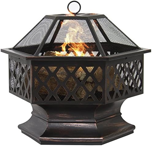 NEW Bronze,Hex Shaped Fire Pit Outdoor Home Garden Backyard Firepit Bowl Fireplace Log Wood