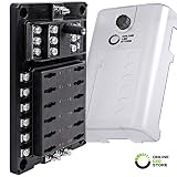 10 Way Fuse Block with Ground Negative Bus for Automotive [Dual Positive Inputs] [12V - 32V DC] [200 Amp] [ATC/ATO Fuses] [LED Indicator] [Corrosion Resistant] Auto Marine Fuse Box