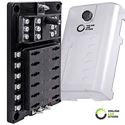 10 Way Fuse Block with Ground Negative Bus for Automotive [Dual Positive Inputs] [12V - 32V DC] [200 Amp] [ATC/ATO Fuses] [LED Indicator] [Corrosion Resistant] Auto Marine Fuse Box