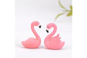 LONCESS Mini Flamingo Fairy Garden Accessories, Lovely Flamingos Miniature Figurines for Cake Topper, Party Decoration, Home Decoration, Plant Pots, Bonsai Craft Decor, DIY Craft, Cupcake Toppers