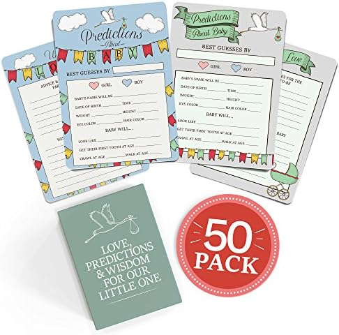 Baby Shower Advice + Prediction Cards (50 Pack). Keepsake & Game for New Mom + Dad. Fun for Parents. Wishes + Wisdom for Mommy + Daddy To Be. Boy or Girl Babies. Gender Neutral (Stork)