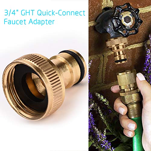 FUNTECK 2 Way Swivel Garden Hose Splitter Full Brass Body 3/4 inch GHT Fitting, Including Quick Connect Faucet Adapters and Spare Washers (1)