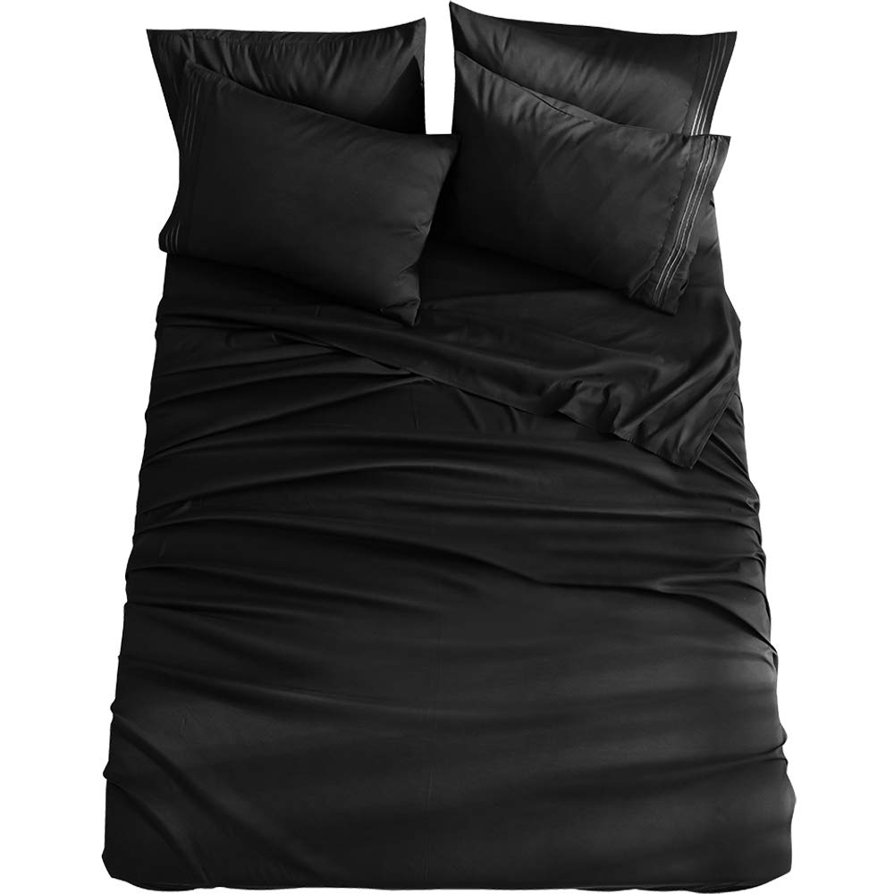 King Size 6-Piece Bed Sheets Set Microfiber 1800 Thread Count Percale 16 Inch Deep Pockets Super Soft and Comforterble Wrinkle Fade and Hypoallergenic(King,Black)