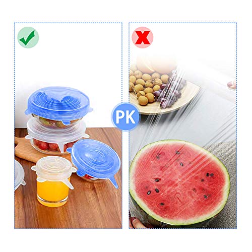 Tiumso Silicone Stretch Lids, Reusable Durable and Expandable Lids, Silicone Covers for Fresh Food & Leftovers, Eco-friendly Stretch for Container, Bowl and Cup in Dishwasher (12, blue+white) - Thumbnail 3