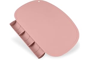 KALOVIN Silicone Placemat with Food Catching Pockets for Baby & Kid, Food Grade Silicone Non-Slip Toddler Food Place Mats with Raised Edges for Dining Table (Blush)