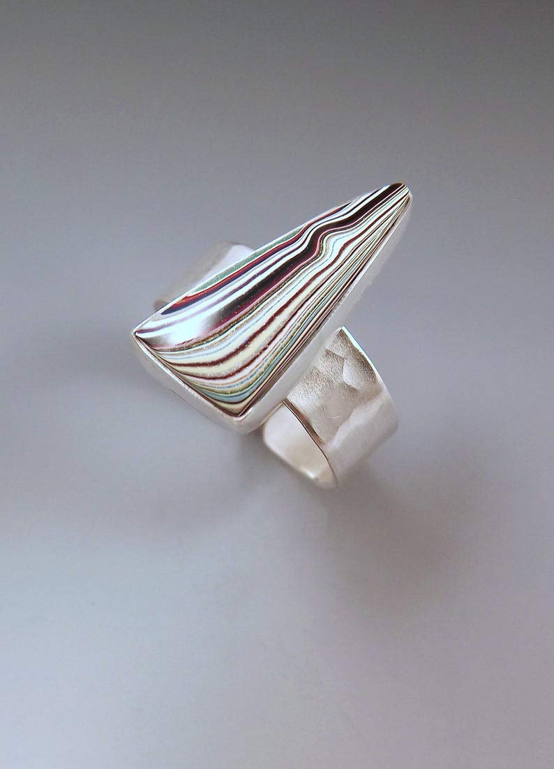 Amazon Com Fordite Ring 1950 S 1960 S Fordite Multi Colored Stripes Detroit Rouge River Plant Michigan Made Sterling Silver Adjustable Ring Handmade