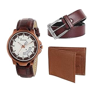 Zesta Luxury Analog Watch and Wallet Combo for Men with Brown Belt | Brown Wrist Watch Birthday Gift for Men | Gift Set…
