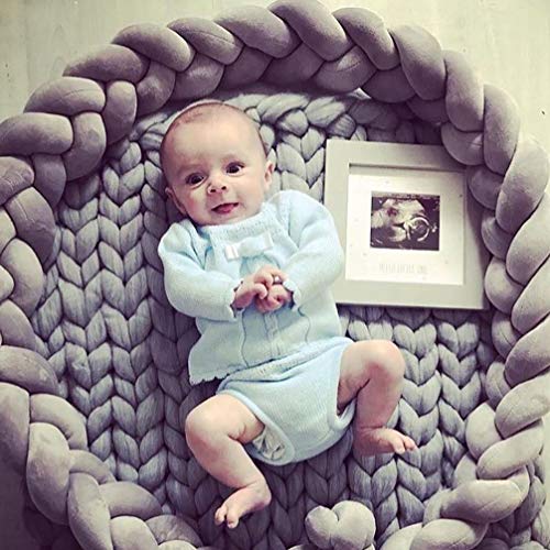 LOAOL Baby Crib Bumper Knotted Braided Plush Nursery Cradle Decor Newborn Gift Pillow Cushion Junior Bed Sleep Bumper (2 Meters, Gray)