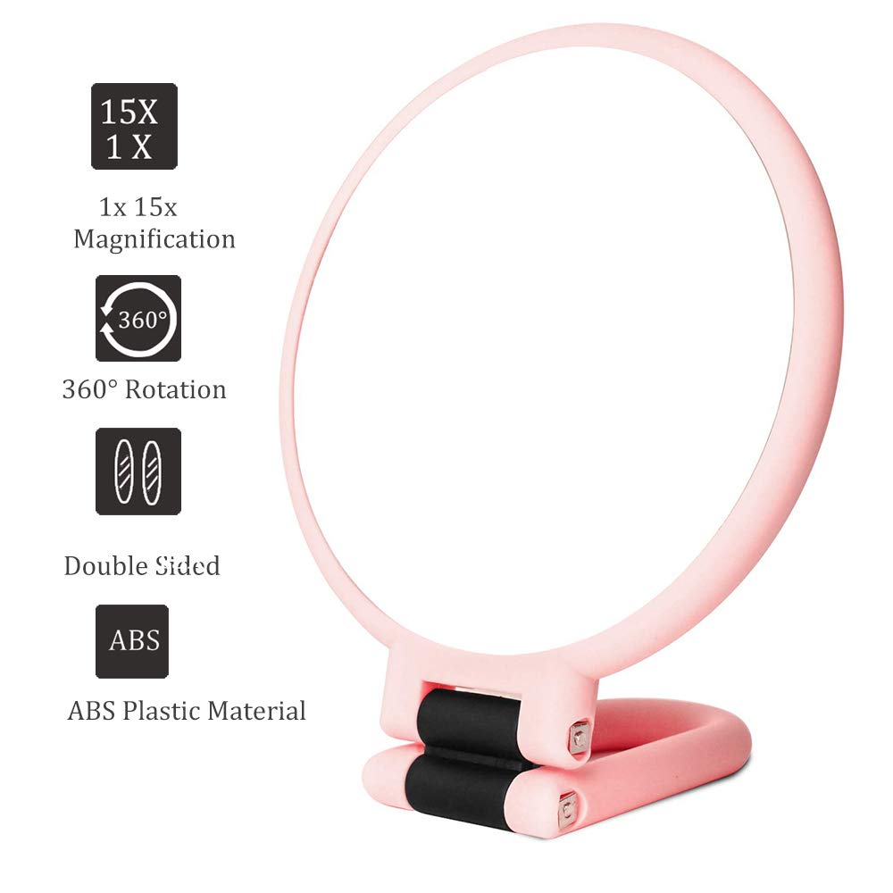 15x Magnifying Handheld Mirror,Travel Folding Hand Held Mirror,Double Sided Pedestal Makeup Mirror with 1/15x Magnification: Beauty