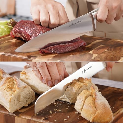 Hanmaster Kitchen Knife Set, 7pcs Knife Set for Kitchen with Magnetic Block, High Carbon X50CrMoV15 Steel Ultra Sharp Knives & Shears, Space-Saving for Home & Professional Use