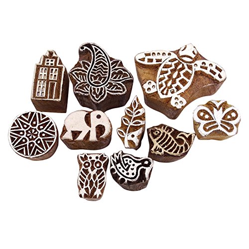 Decorative Block Hand Carved Indian Wood Block Art Textile Stamp Lot Of 10 Pieces - Thumbnail 3