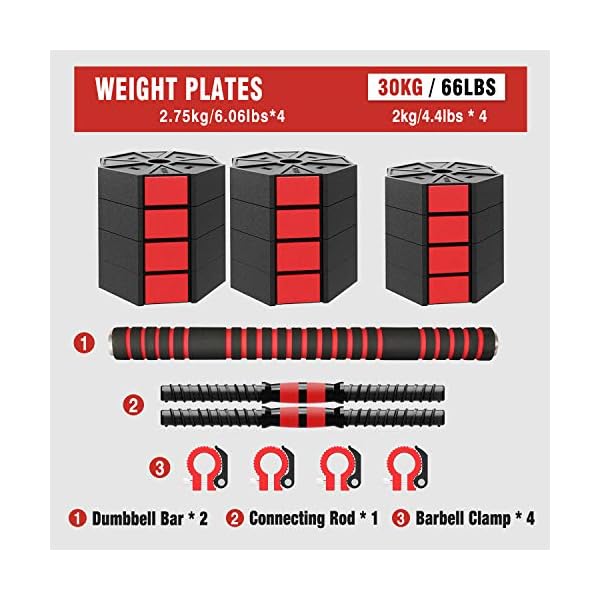 ER KANG 4 in 1 Adjustable Dumbbell Barbell Kettlebell Set, 66 LBS Free Weights Set with 15.7'' Straight Bar and 22.8… - Image 6